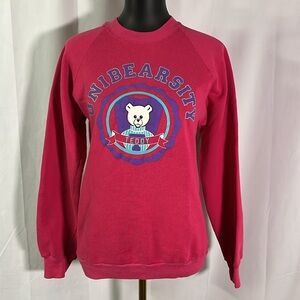 Vintage Pink Unibearsity Teddy Bear Long Sleeve Crewneck Sweatshirt